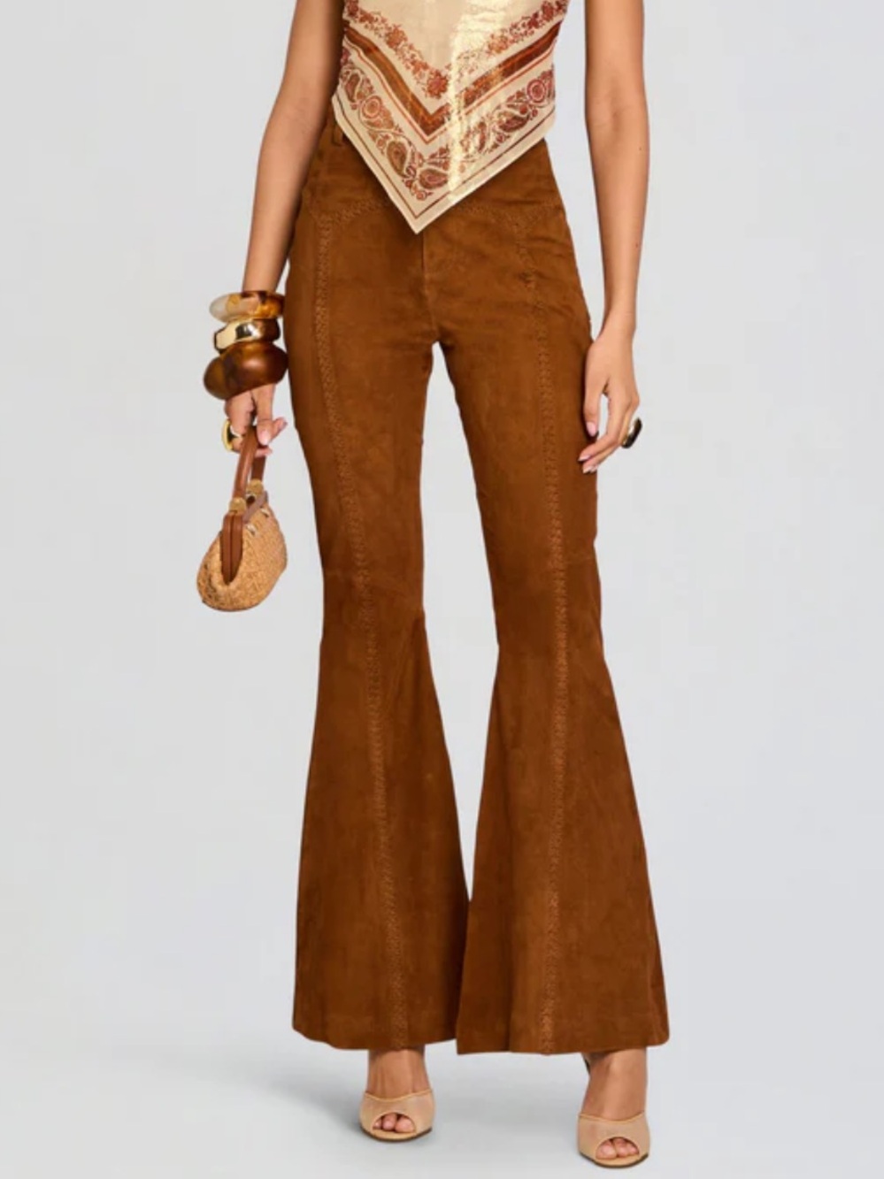 High-Rise Suede Flared Pants